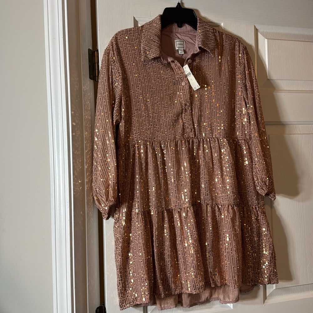 NWT! Anthropologie Maeve Bettina Sequined Tiered Mini Shirt Dress 🎆 - Picture 8 of 9